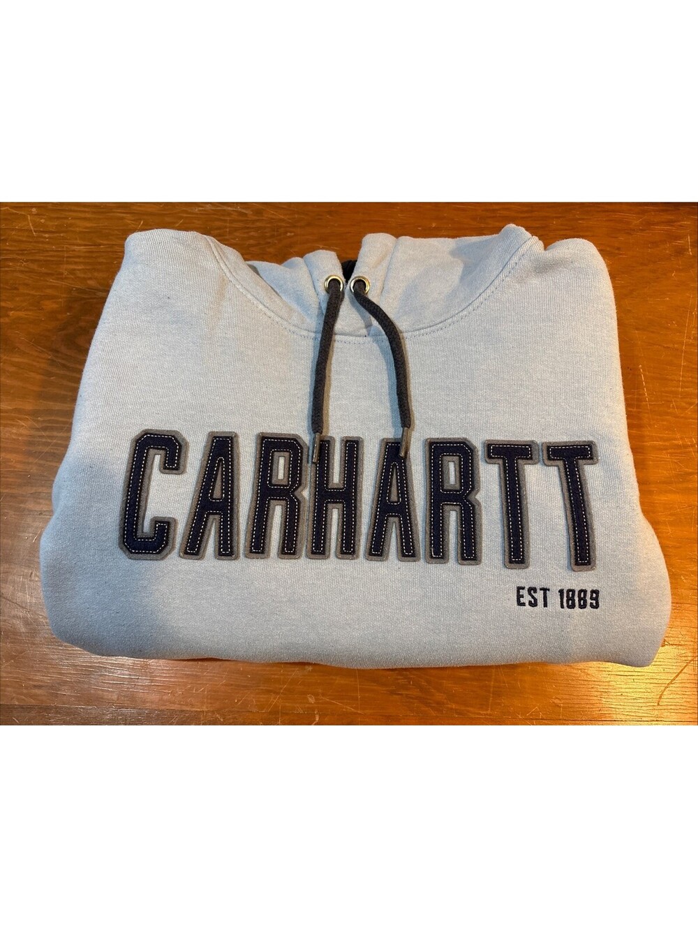 NEW NWOT CARHARTT EST. 1889 Sweatshirt Mens XL Tall Light Blue Hoodie Loose Fit